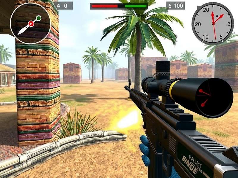 Sniper 3D गेमप्ले स्क्रीनशॉट - स्नाइपर राइफल से टारगेट शूट करते हुए