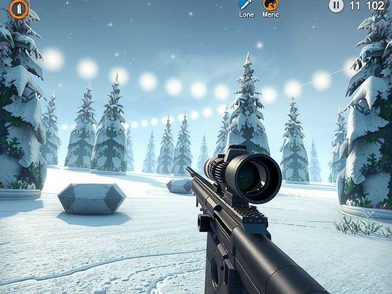 Winter Sniper 3D Gameplay Scene with snowy mountains and sniper scope