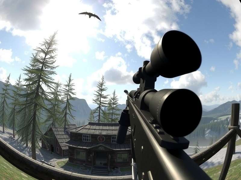 A professional sniper scope view aligning a target in a digital environment