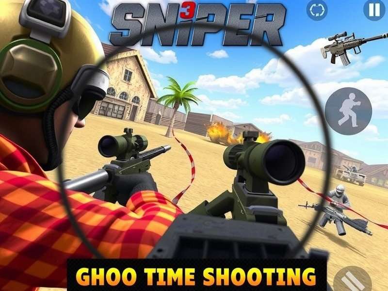 Sniper 3D Player aiming a high-powered rifle in an urban environment