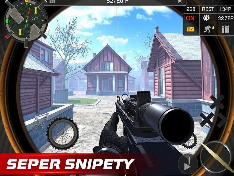 Sniper 3D Gameplay Screenshot showing a sniper mission in action