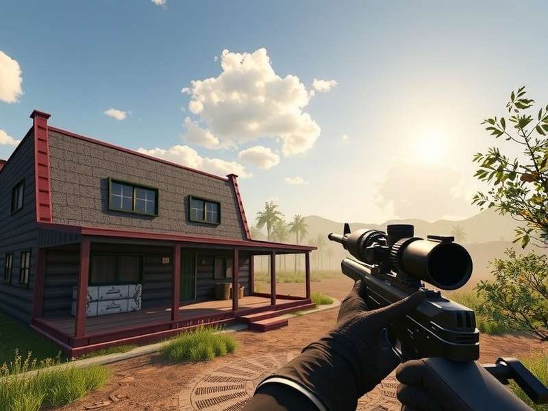 Sniper 3D Gameplay Screenshot showing a sniper scope view in an urban environment