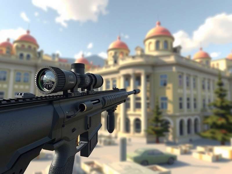 Sniper 3D Gameplay Scene showing a sniper scope view