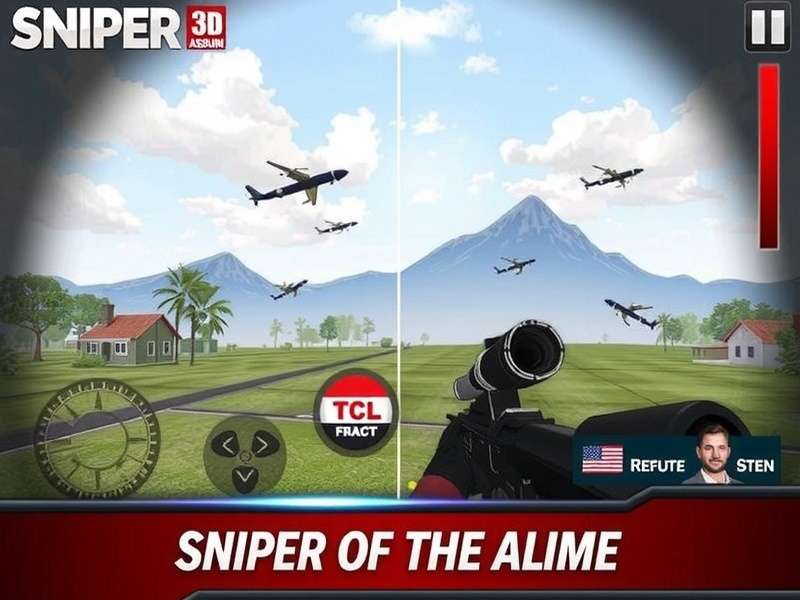 Sniper 3D gameplay screenshot showing sniper scope view