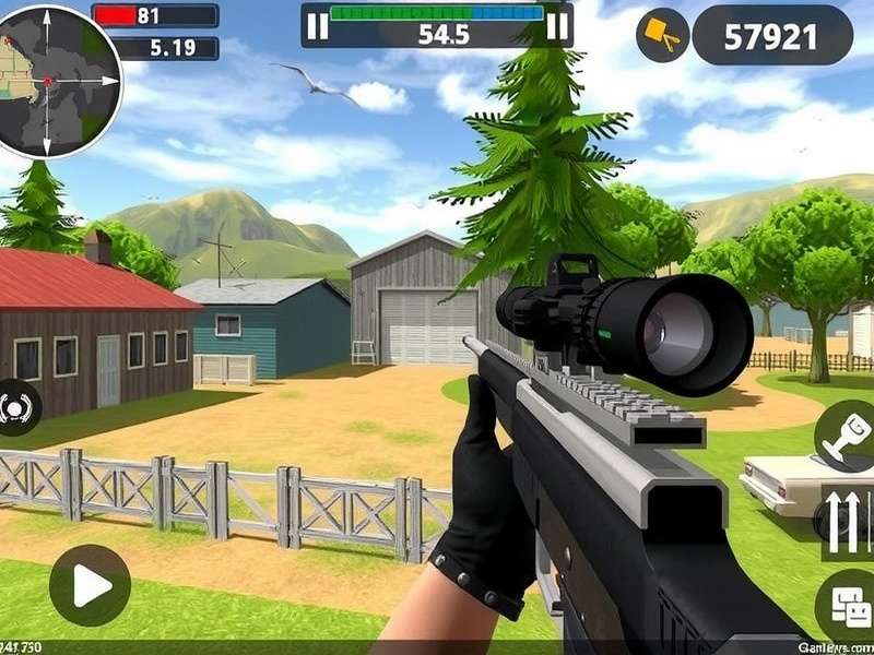 Sniper 3D Gun Shooting gameplay scene with sniper rifle scope