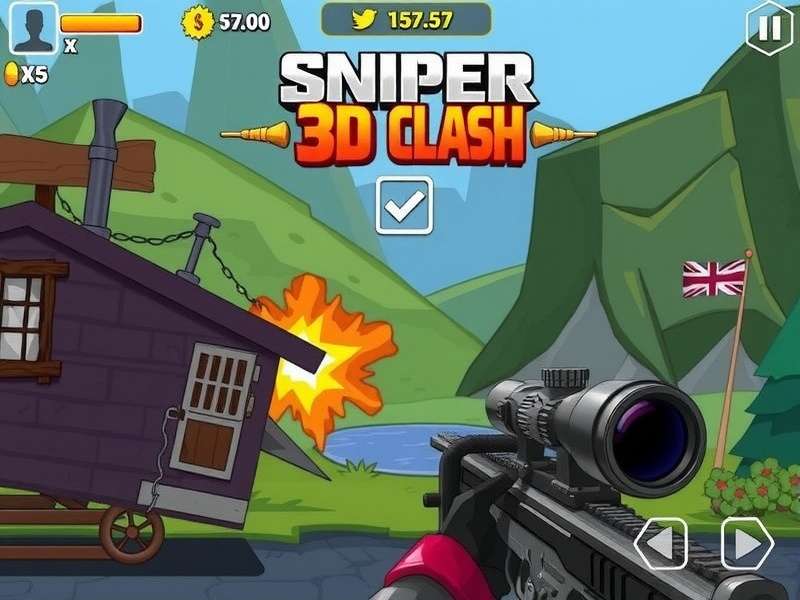 Sniper 3D Clash gameplay screenshot showing sniper scope view