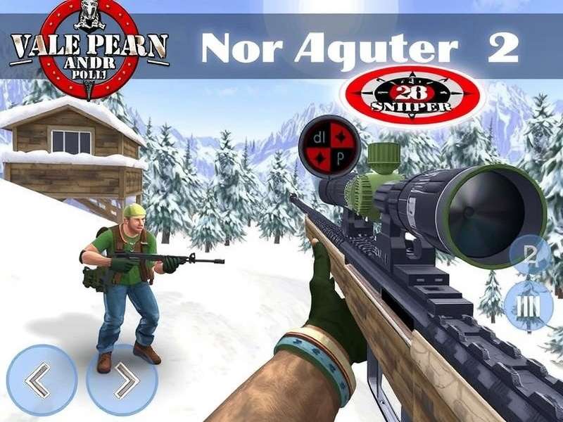 Sniper 3D Gameplay screenshot showing a sniper scope view