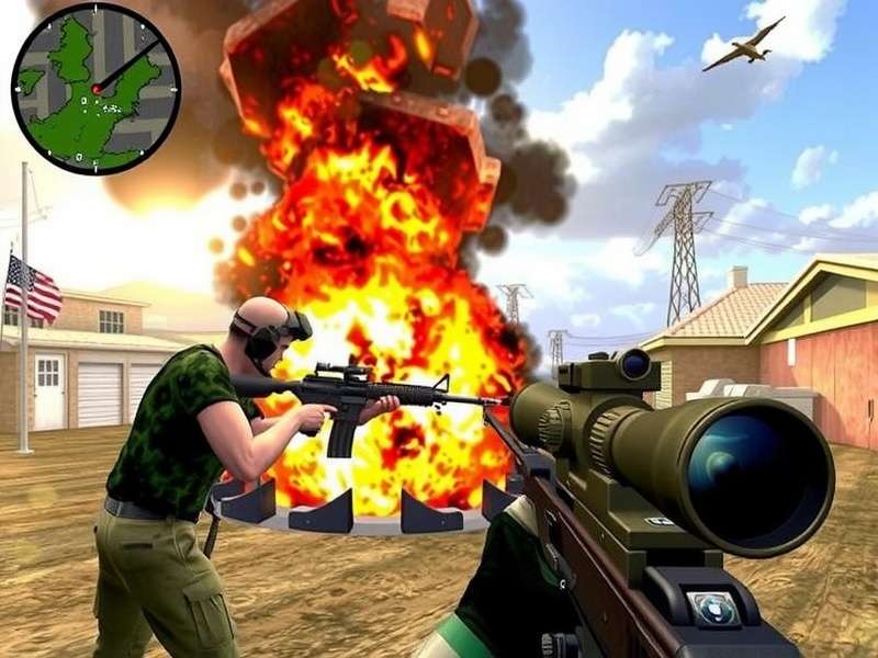 Sniper 3D Gameplay showing scope view and target