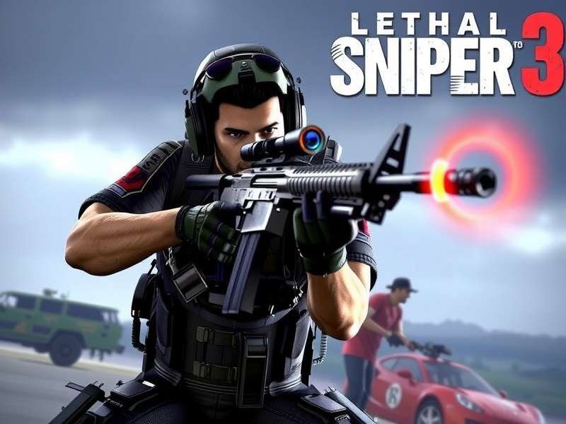Lethal Sniper 3d gameplay screenshot showing sniper rifle and urban environment