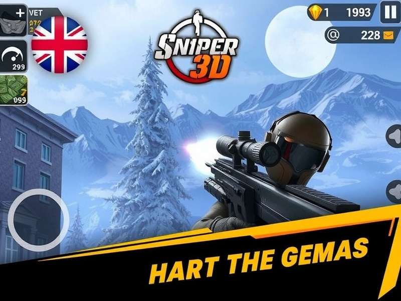 Sniper 3D Mod APK interface showing unlimited money and gems
