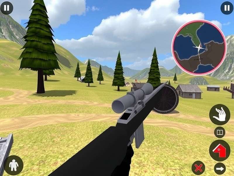 Sniper 3D gameplay screenshot showing sniper scope view