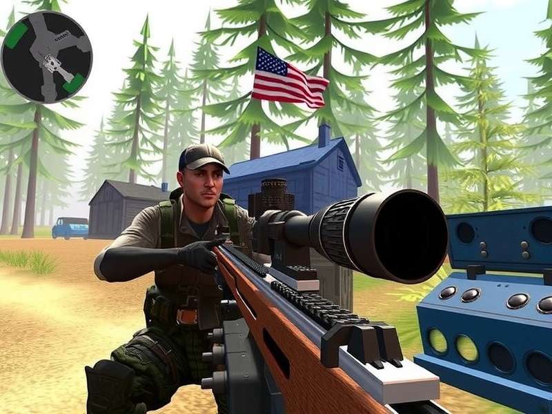 Sniper 3D Assassin gameplay action shot featuring a sniper rifle scope view over a urban battlefield