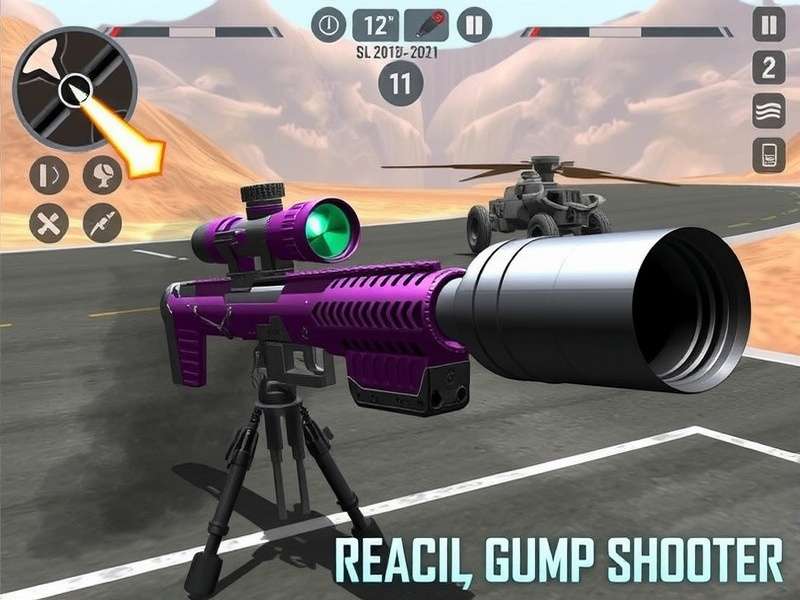 Sniper 3D Gun Shooter gameplay action scene with sniper rifle and target crosshairs