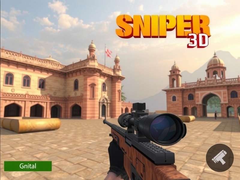 Sniper 3D online game action scene with sniper scope and target
