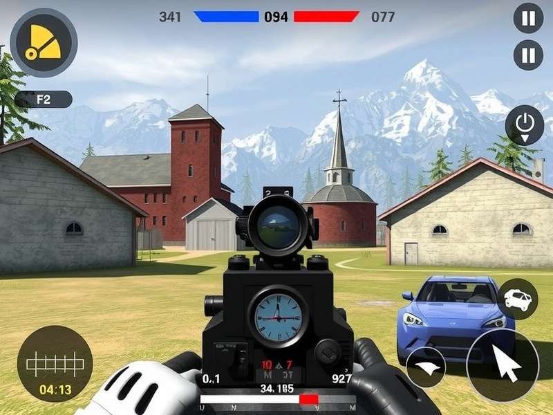 Sniper 3D Assassin APK — Sniper rifle scope crosshair targeting enemy in intense combat scene