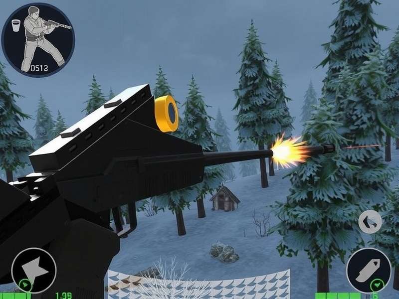 Sniper 3D Assassin gameplay screenshot showing sniper rifle scope and target