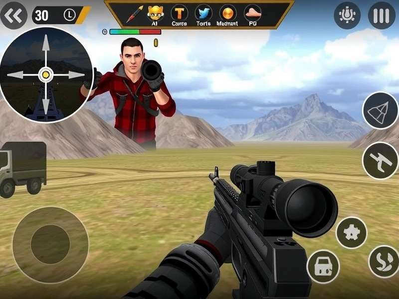 Sniper 3D game action scene with sniper rifle scope view
