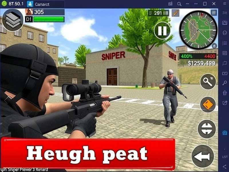 Sniper 3D Mod APK Happymod gameplay screenshot showing unlimited diamonds and premium weapons