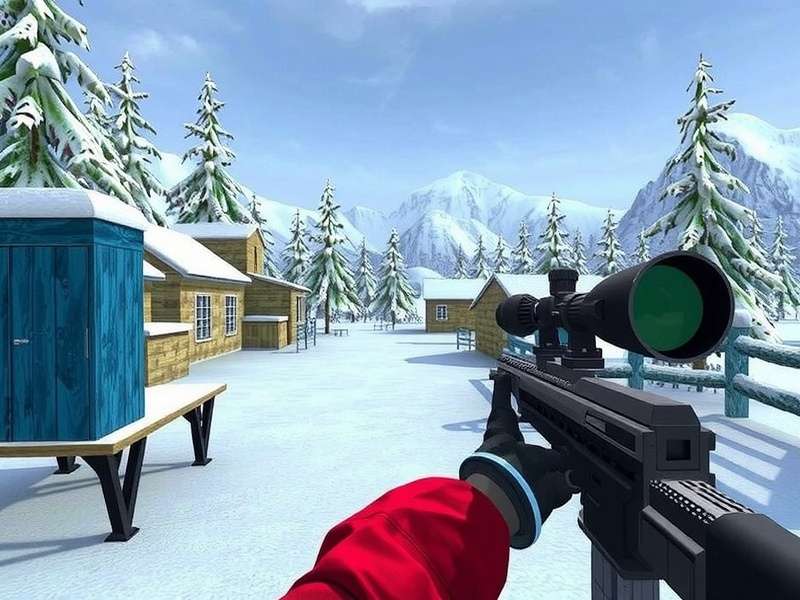 Winter Sniper 3d Game - Frozen battlefield with sniper scope overlay
