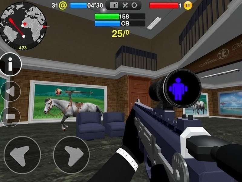 Sniper 3D Mod Apk gameplay screenshot showing unlimited coins and diamond counter